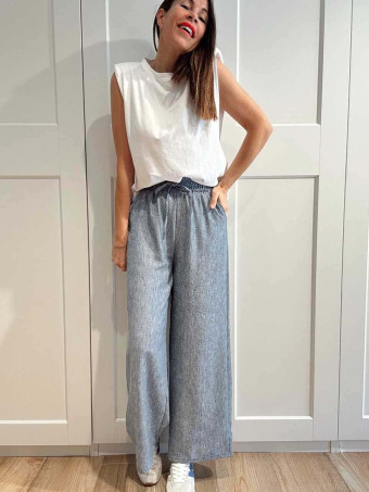 Pantalón Casual Efecto Lino PRAIRIE Azul HEVE