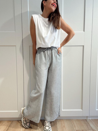 Pantalón Casual Efecto Lino PRAIRIE Gris Vigoré HEVE
