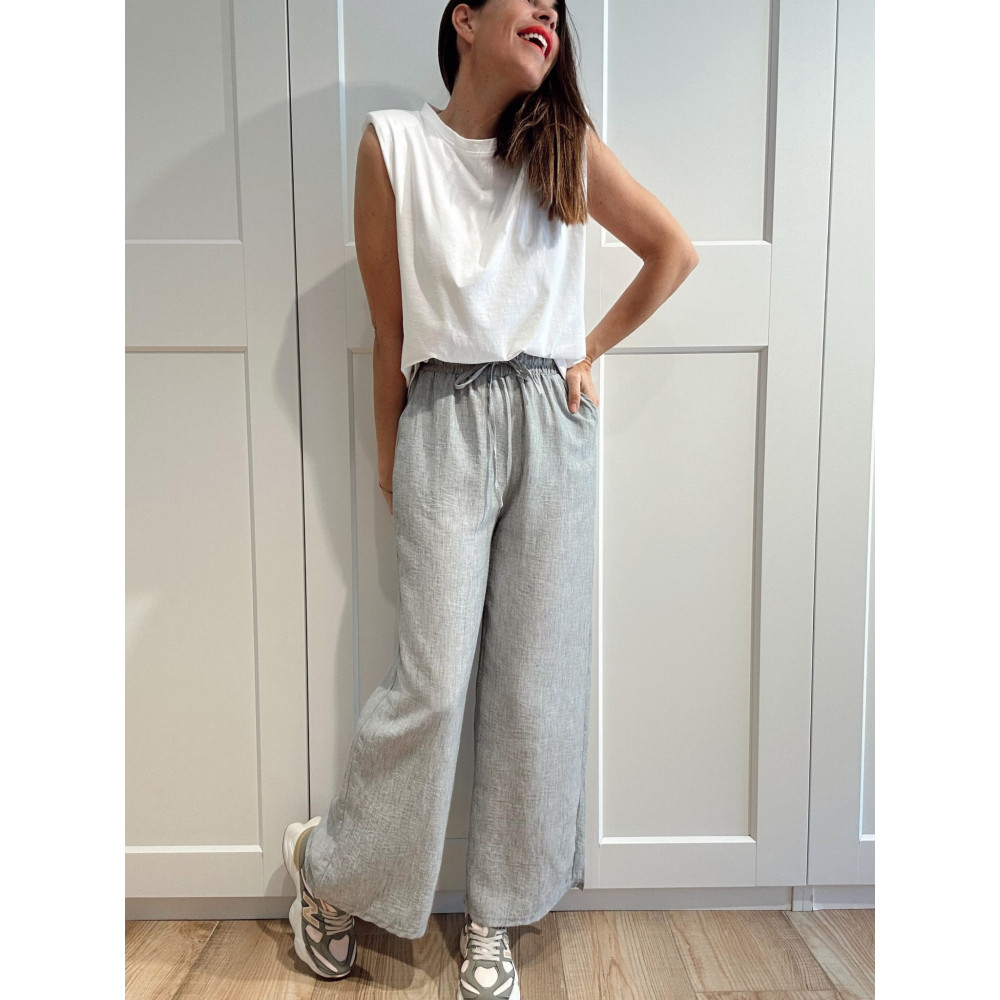Pantalón Casual Efecto Lino PRAIRIE Gris Vigoré HEVE