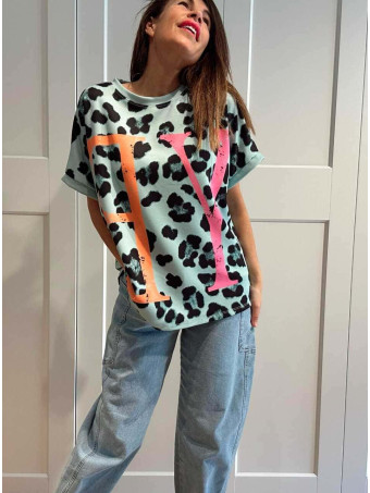 Camiseta Oversize Animal Print YEAH Aguamarina HEVE