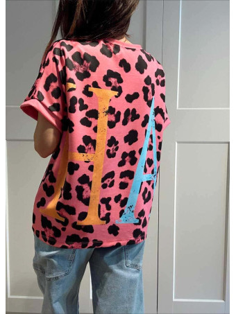 Camiseta Oversize Animal Print YEAH Rosa HEVE