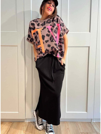 Camiseta Oversize Animal Print YEAH Taupe HEVE