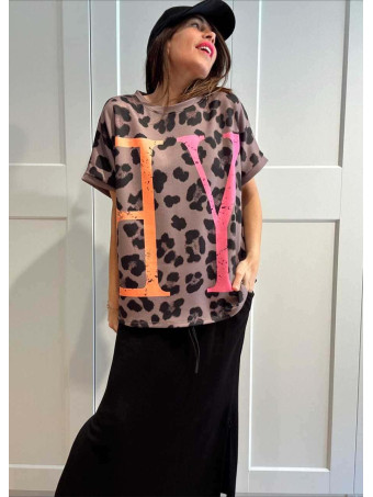 Camiseta Oversize Animal Print YEAH Taupe HEVE
