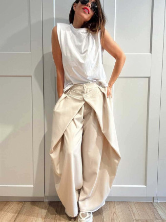 Pantalón Balloon Doble Botón RINLEY Beige HEVE