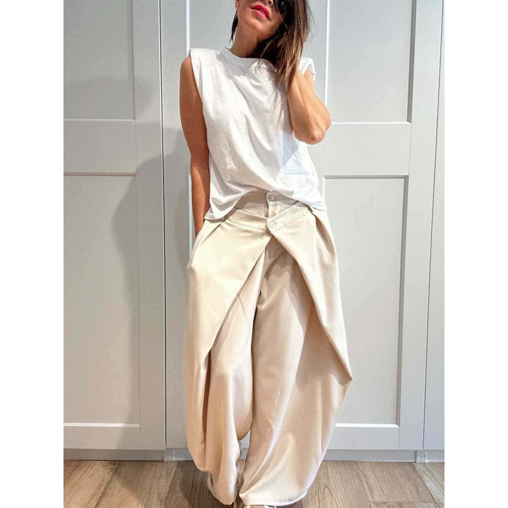 Pantalón Balloon Doble Botón RINLEY Beige HEVE