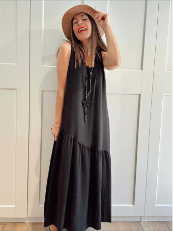 Vestido con Volante Asimétrico VANYS Negro HEVE