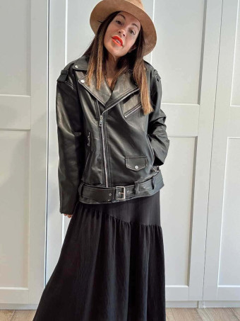 Cazadora Biker Efecto Piel REAPER Negro HEVE