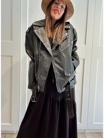 Cazadora Biker Efecto Piel REAPER Negro HEVE