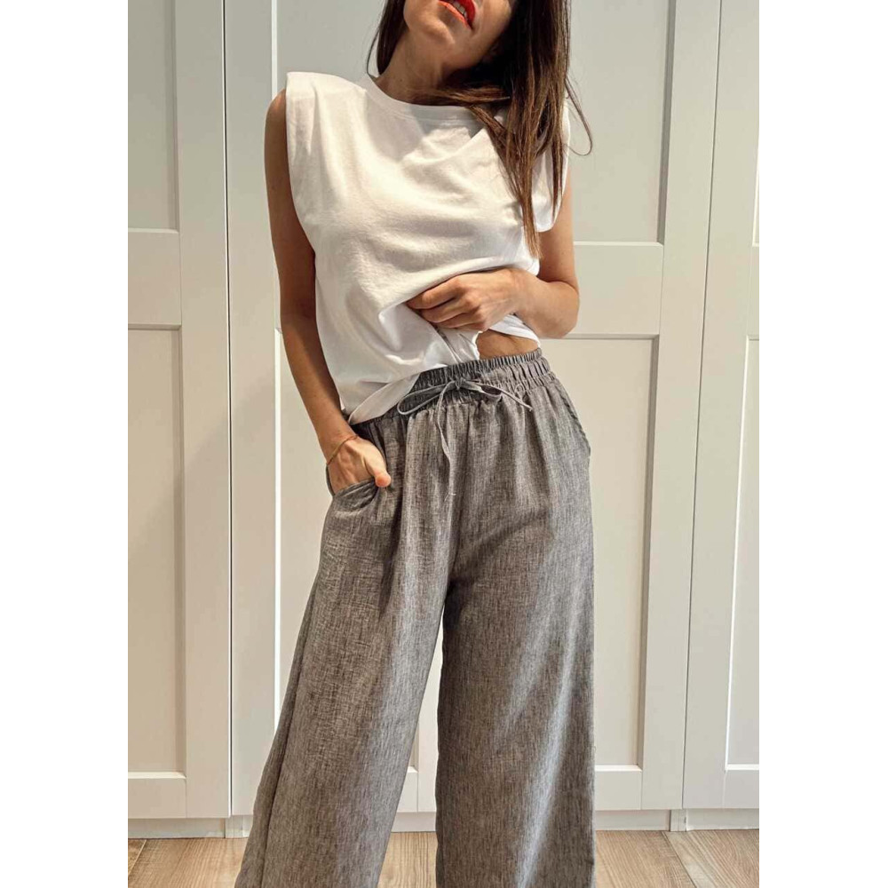 Pantalón Casual Efecto Lino PRAIRIE Gris Plomo HEVE