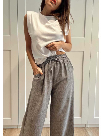 Pantalón Casual Efecto Lino PRAIRIE Gris Plomo HEVE