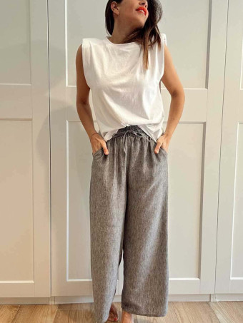 Pantalón Casual Efecto Lino PRAIRIE Gris Plomo HEVE