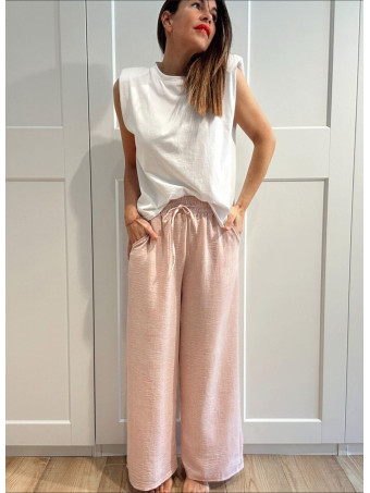 Pantalón Casual Efecto Lino PRAIRIE Rosa HEVE