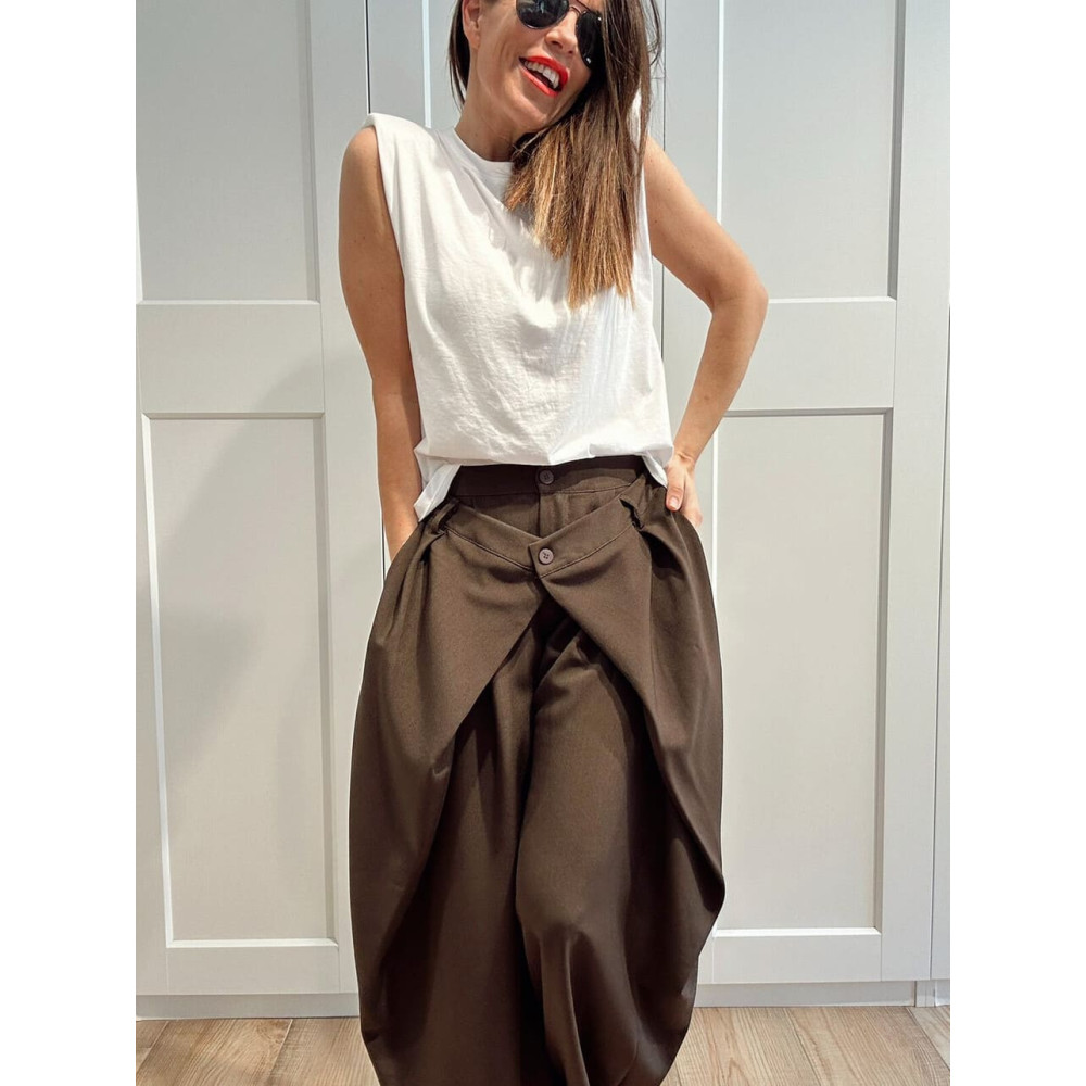 Pantalón Balloon Doble Botón RINLEY Marrón HEVE