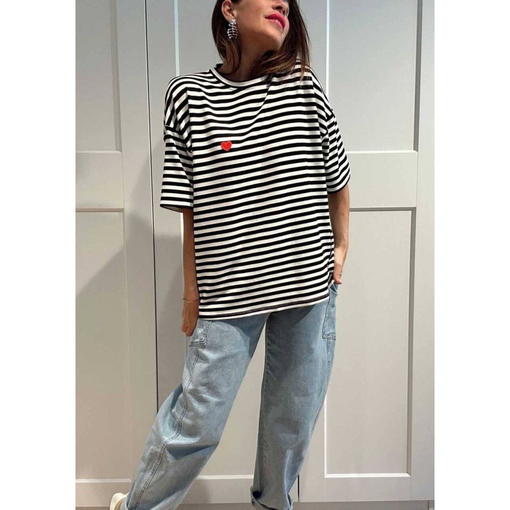 Camiseta Oversize Rayas MARELO Negro HEVE