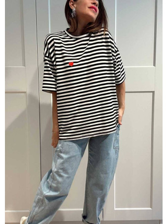 Camiseta Oversize Rayas MARELO Negro HEVE