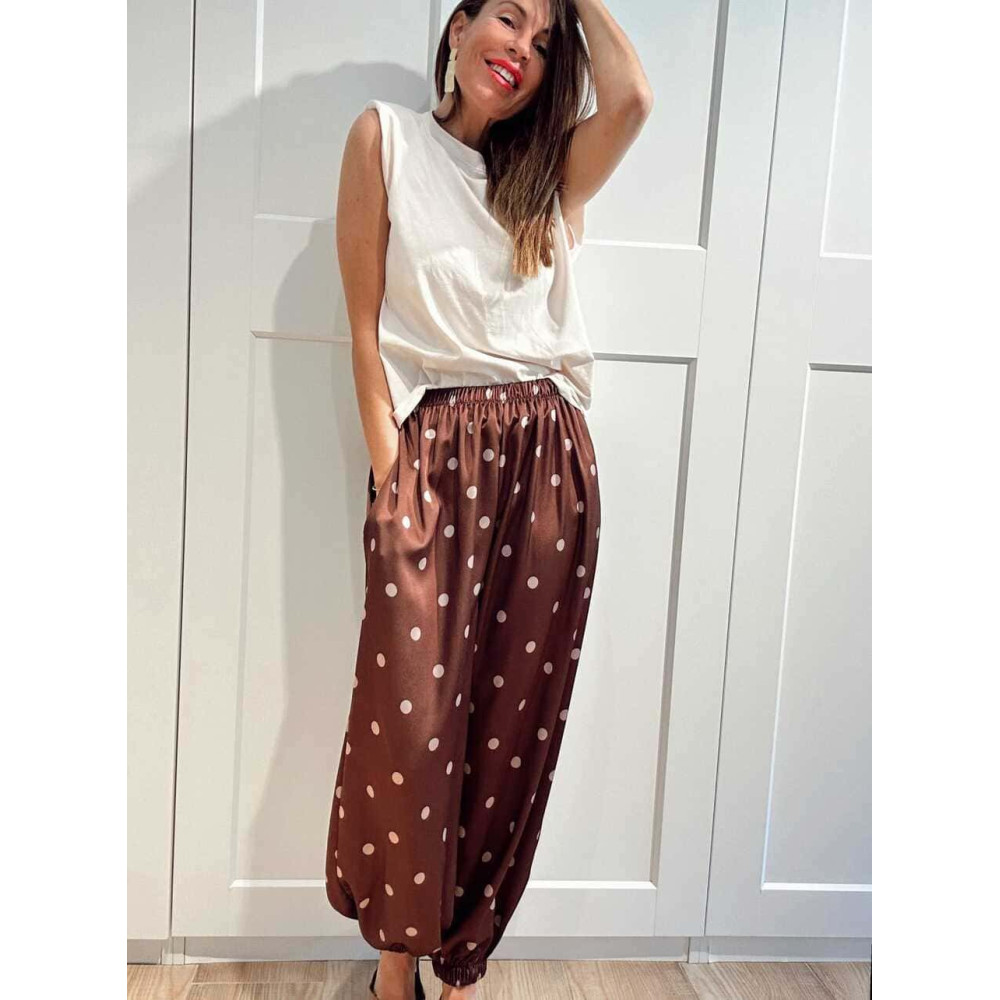 Pantalón Satinado Lunares CAMYRA Marrón HEVE