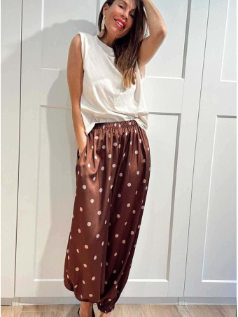 Pantalón Satinado Lunares CAMYRA Marrón HEVE