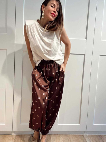 Pantalón Satinado Lunares CAMYRA Marrón HEVE