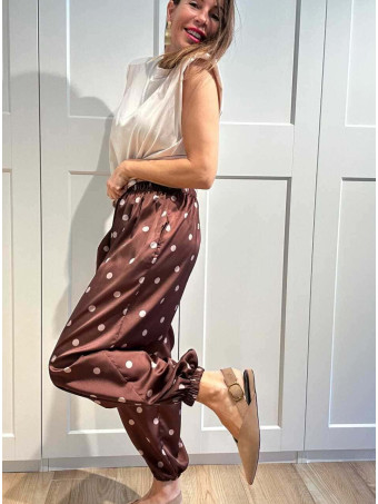 Pantalón Satinado Lunares CAMYRA Marrón HEVE