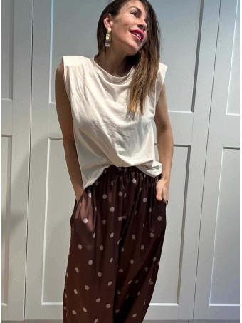 Pantalón Satinado Lunares CAMYRA Marrón HEVE
