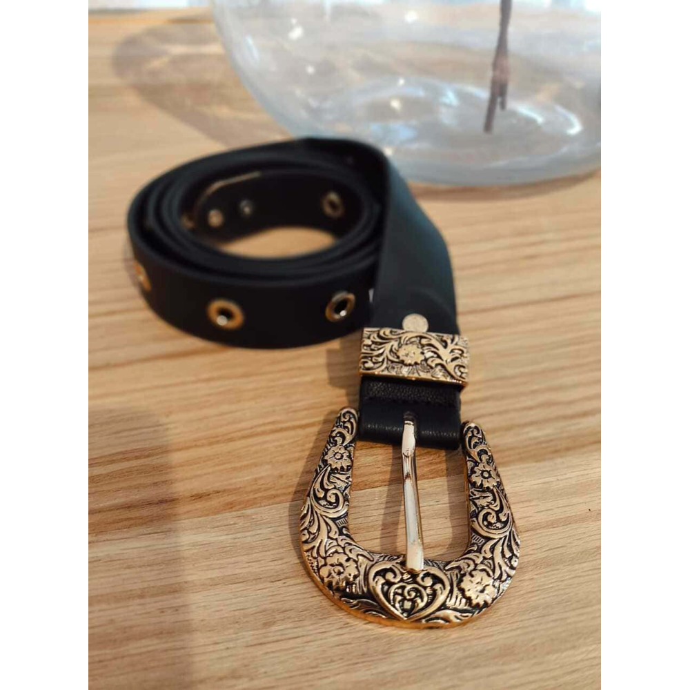 Cinturón Hebilla Labrada ROWLEY Negro/Oro HEVE