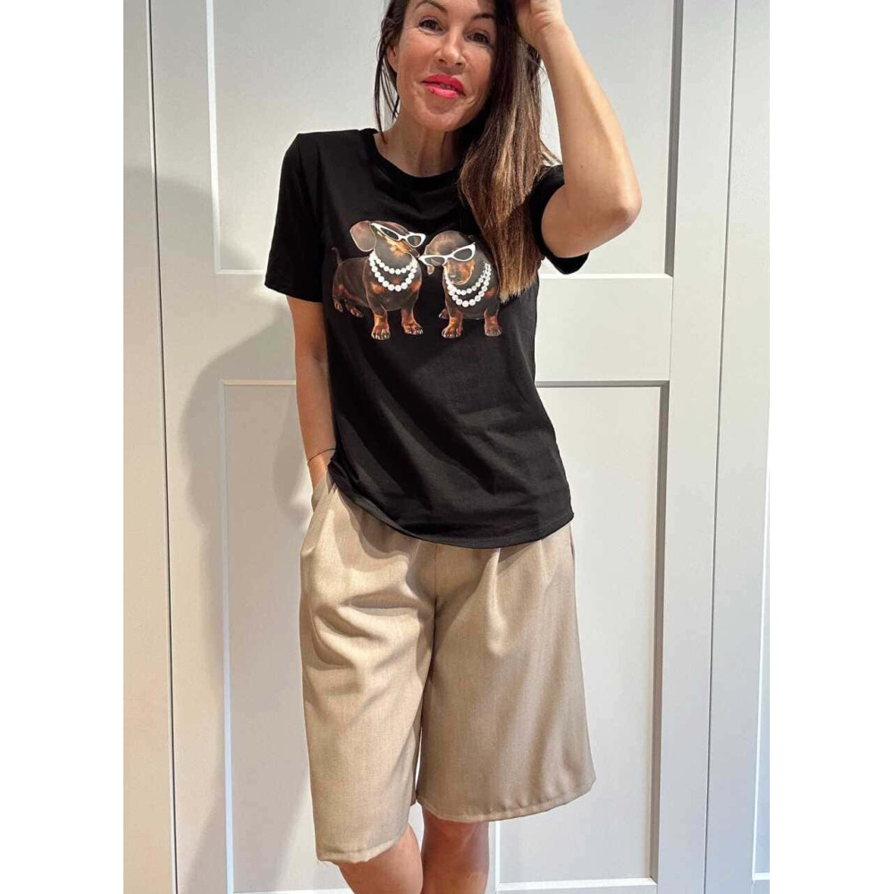 Camiseta Gráfica Algodón PAWS & PEARLS Negro HEVE