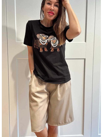 Camiseta Gráfica Algodón PAWS & PEARLS Negro HEVE