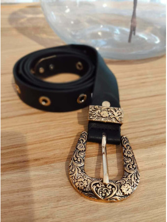 Cinturón Hebilla Labrada ROWLEY Negro/Plata HEVE