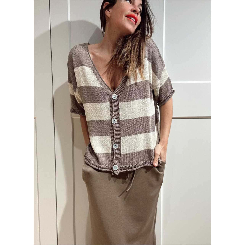 Cárdigan Manga Corta Rayas KALNIA Taupe HEVE