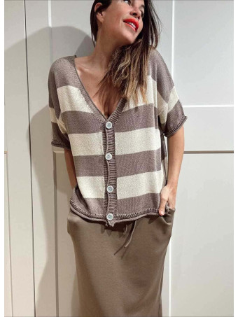 Cárdigan Manga Corta Rayas KALNIA Taupe HEVE