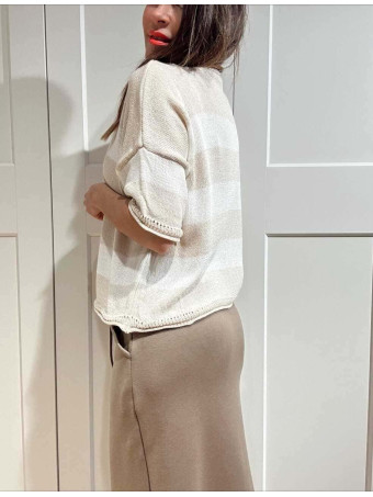 Punto Manga Corta Rayas LEENEKE Beige HEVE