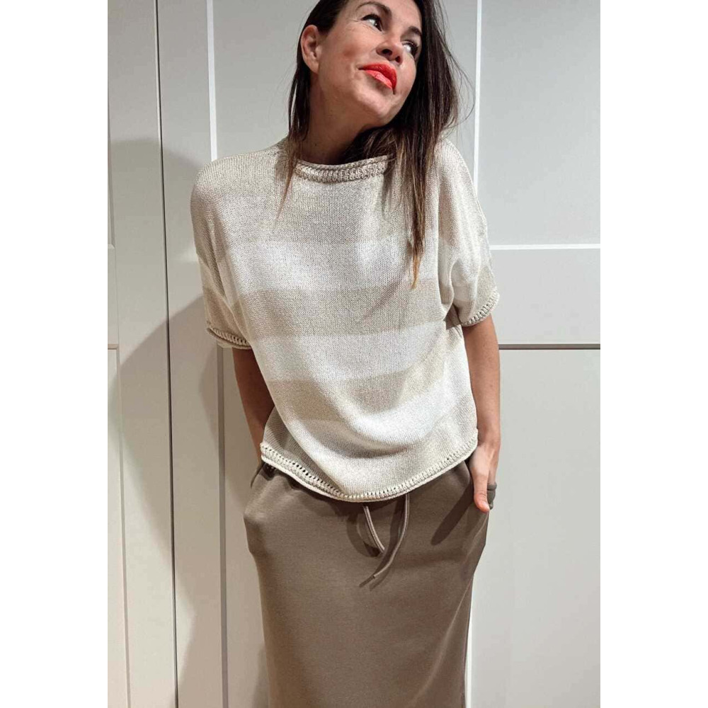 Punto Manga Corta Rayas LEENEKE Beige HEVE