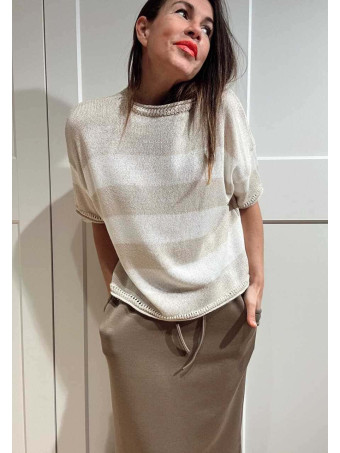 Punto Manga Corta Rayas LEENEKE Beige HEVE