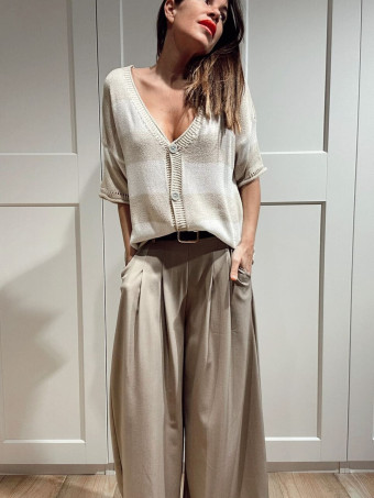 Cárdigan Manga Corta Rayas KALNIA Beige HEVE