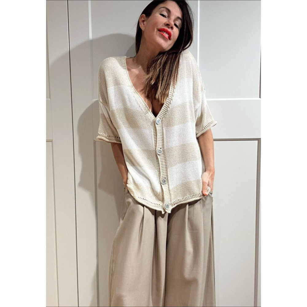 Cárdigan Manga Corta Rayas KALNIA Beige HEVE