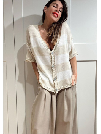 Cárdigan Manga Corta Rayas KALNIA Beige HEVE