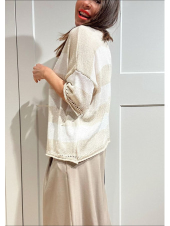 Cárdigan Manga Corta Rayas KALNIA Beige HEVE