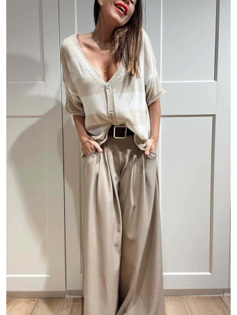 Cárdigan Manga Corta Rayas KALNIA Beige HEVE