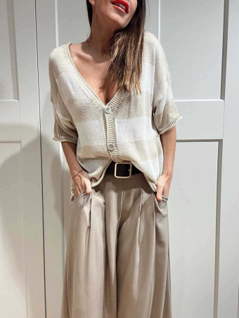 Cárdigan Manga Corta Rayas KALNIA Beige HEVE