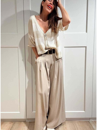 Cárdigan Manga Corta Rayas KALNIA Beige HEVE