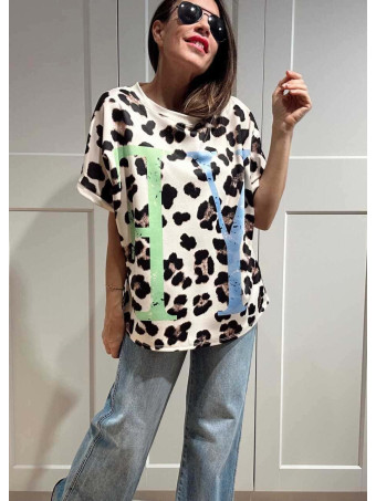 Camiseta Oversize Animal Print YEAH Beige HEVE