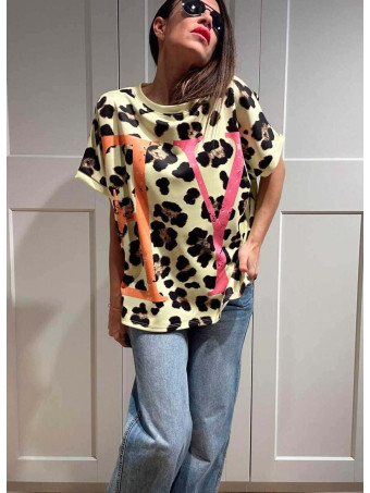 Camiseta Oversize Animal Print YEAH Amarillo HEVE