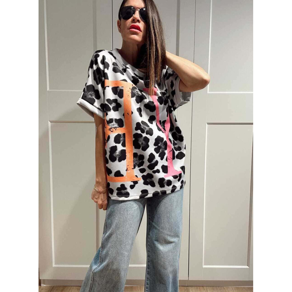 Camiseta Oversize Animal Print YEAH Gris HEVE