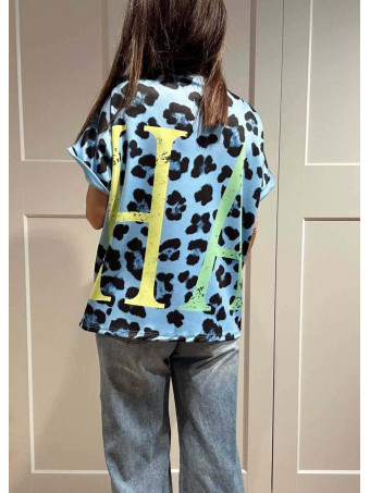 Camiseta Oversize Animal Print YEAH Azul HEVE