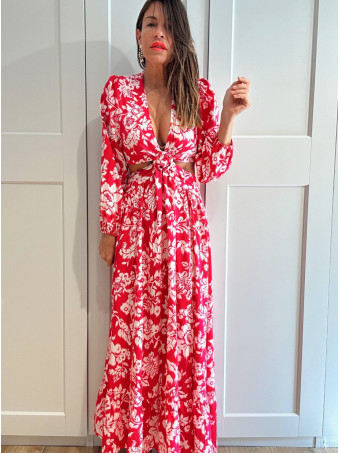 Vestido Cut Out Estampado Floral IRVANIE Fucsia HEVE