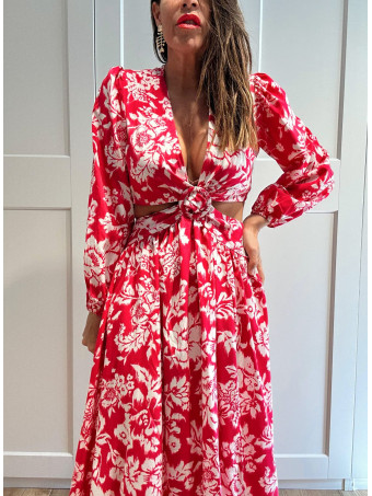 Vestido Cut Out Estampado Floral IRVANIE Fucsia HEVE