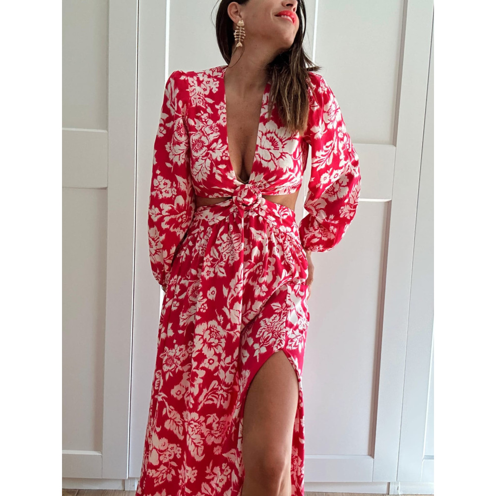 Vestido Cut Out Estampado Floral IRVANIE Fucsia HEVE