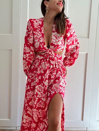 Vestido Cut Out Estampado Floral IRVANIE Fucsia HEVE