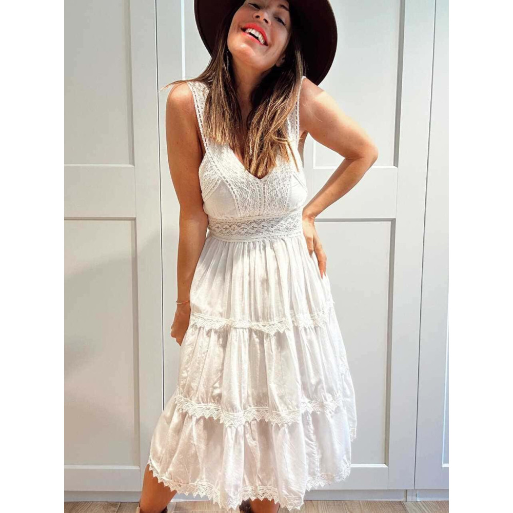 Vestido Ibicenco Crochet BIELA Blanco HEVE