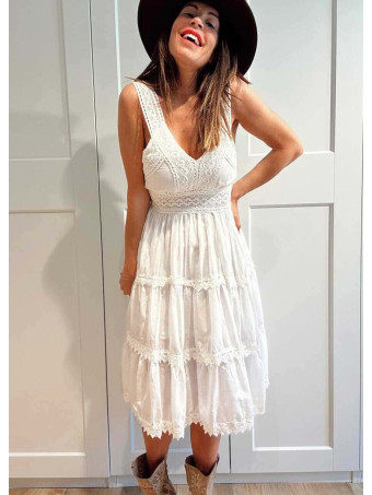 Vestido Ibicenco Crochet BIELA Blanco HEVE